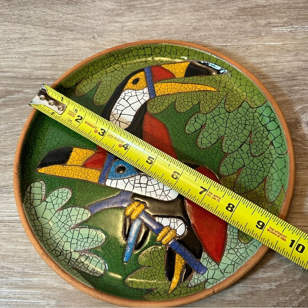 Toucan Birds Brazilian Terra Cotta Crackle Glaze 9.5